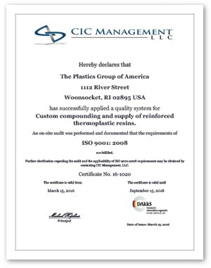 The Plastics Group of America Earns ISO 9001:2008 Certification